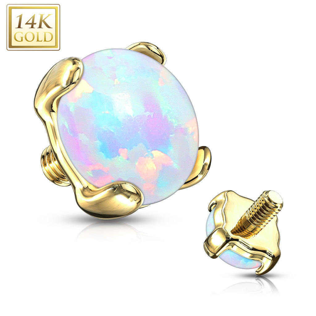 Prong Set Opal Stone 14K Solid Gold Dermal Anchor Top