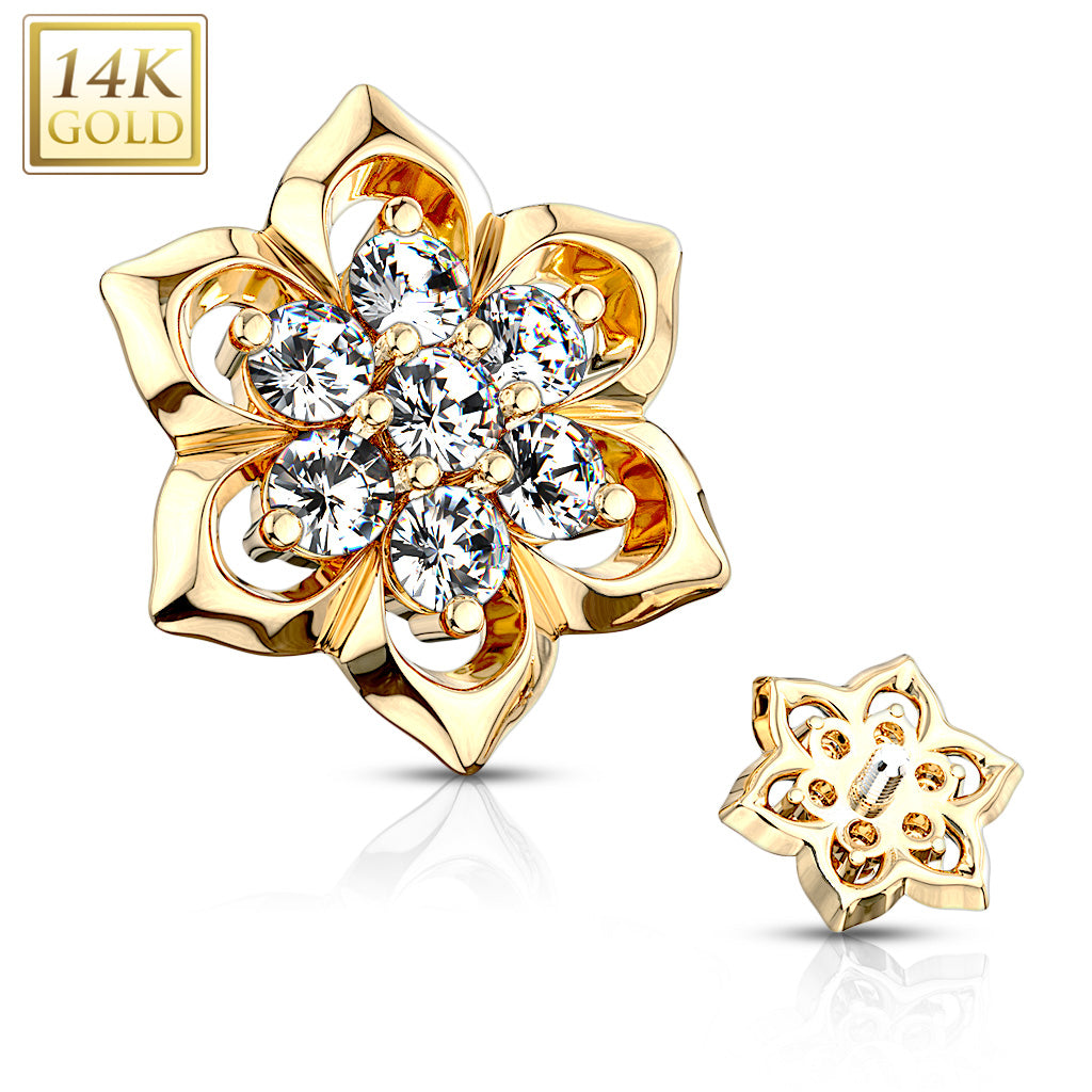 Double Tiered 7 CZ Cluster Center Flower Dermal Anchor Top