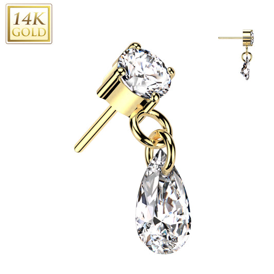 Prong Set CZ Top With Teardrop CZ Dangle