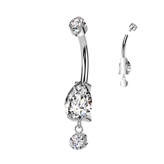 Prong Set Pear CZ With Prong Set CZ Dangle