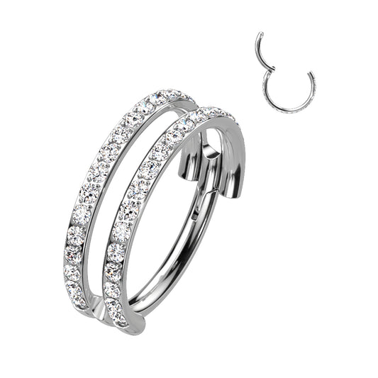 Double Line Hoop Ring With Outward Facing Pave CZ