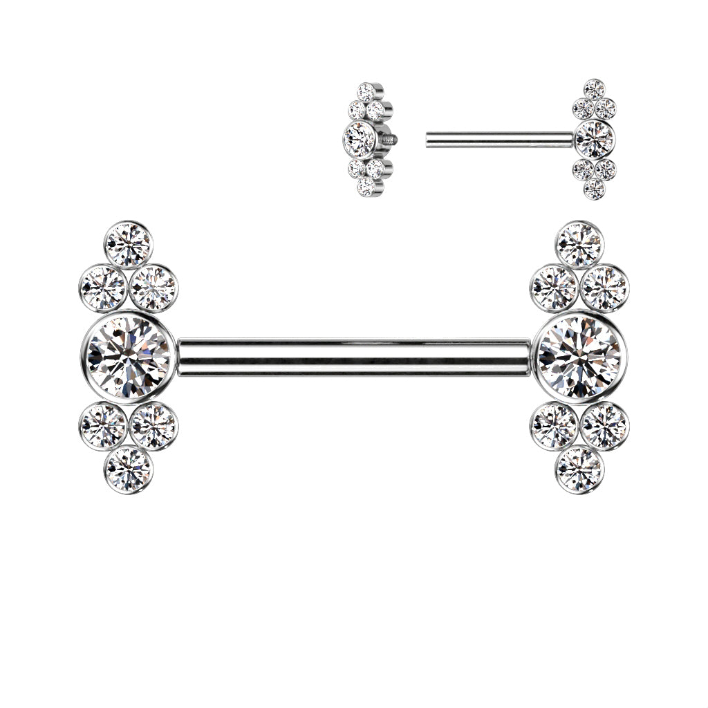 Barbell With Bezel Set CZ Center and Trinity CZ