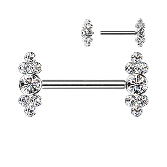 Barbell With Bezel Set CZ Center and Trinity CZ