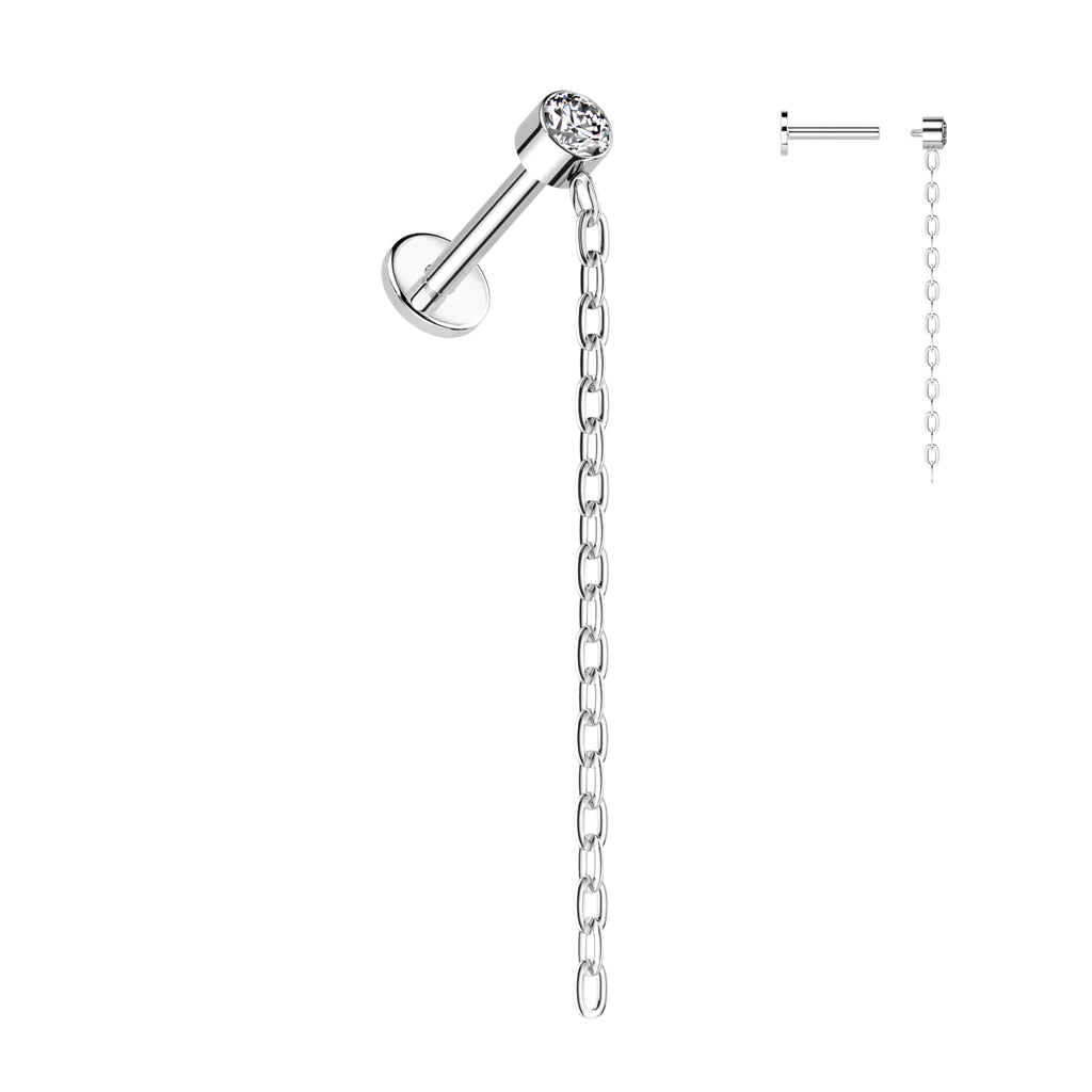 Round Bezel Set CZ & Chain Dangle