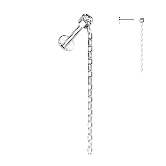 Round Bezel Set CZ & Chain Dangle