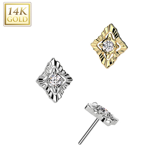 Diamond With CZ Center And Crimped Edge