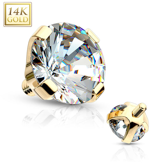 Round Prong Set Gem 14 Karat Solid Gold Dermal Top Internally Threaded 3MM